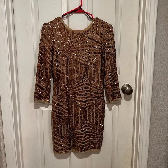 forever new gold sequin dress Gold Sequin Flutter Sleeve Floor Length Mother Of Bride Dress main image 0